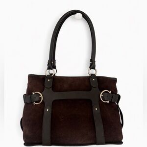 Ferragamo Brown Suede Bag with Leather Details